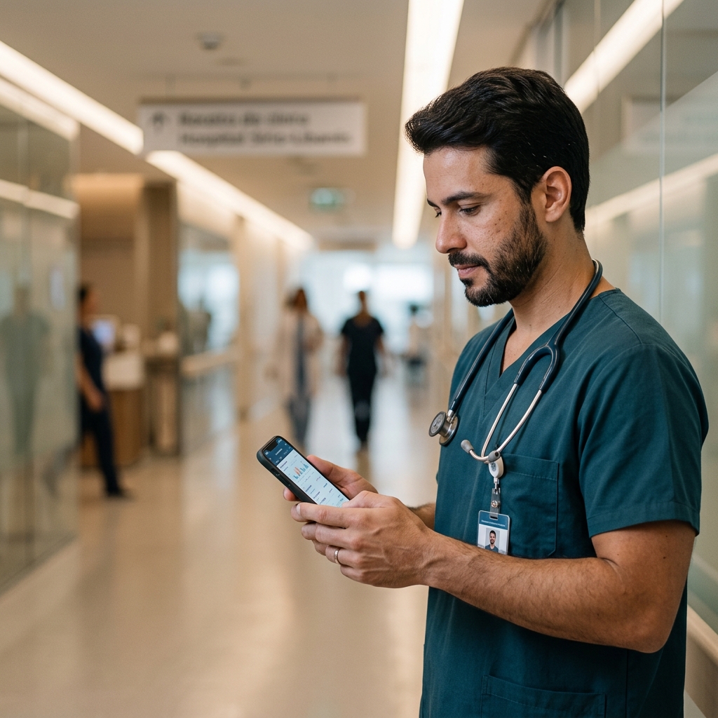 Médico usando Veris Pro no plantão